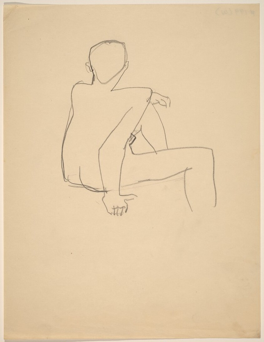 Nude Figure Seen from the Back, Right Arm Supporting Torso