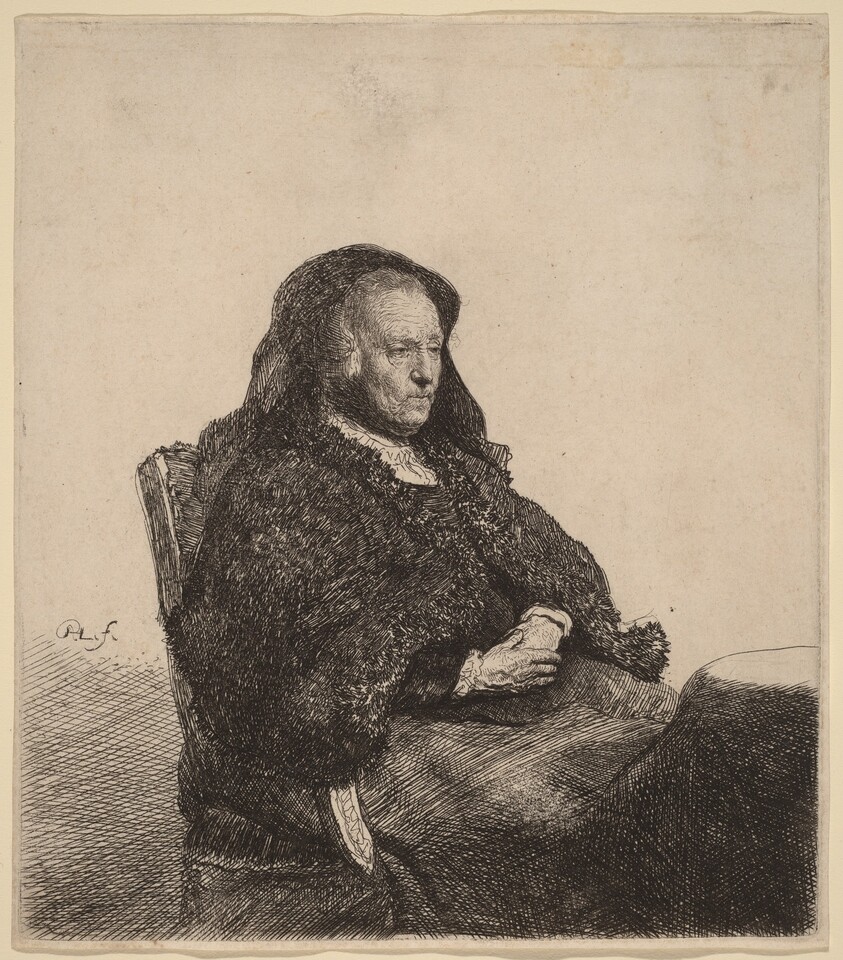 The Artist's Mother Seated at a Table, Looking Right