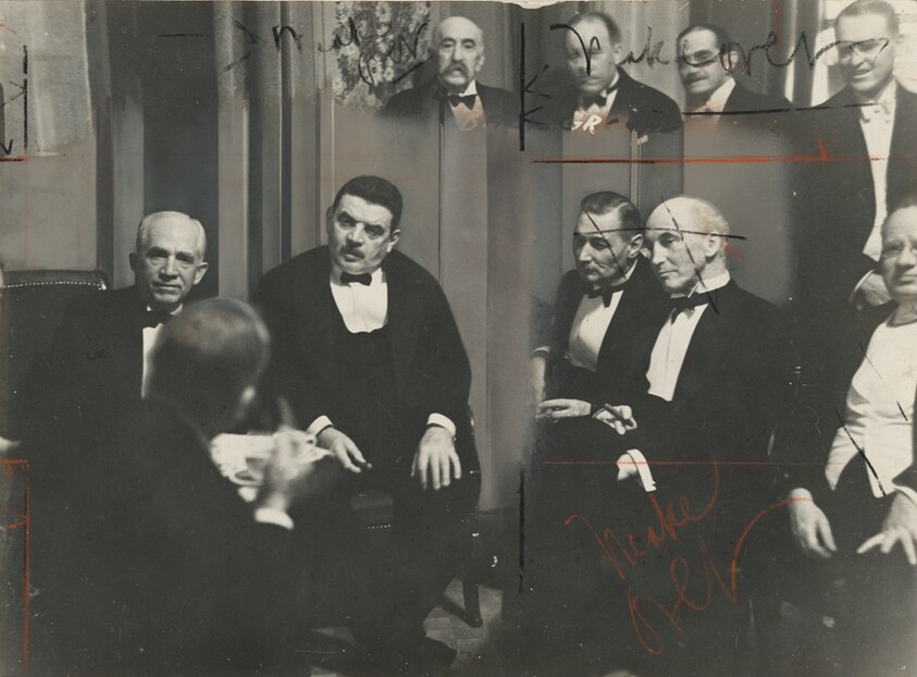 Title from caption on object: “Disarmament Conference, After Herriot Banquet at Hotel des Bergues”