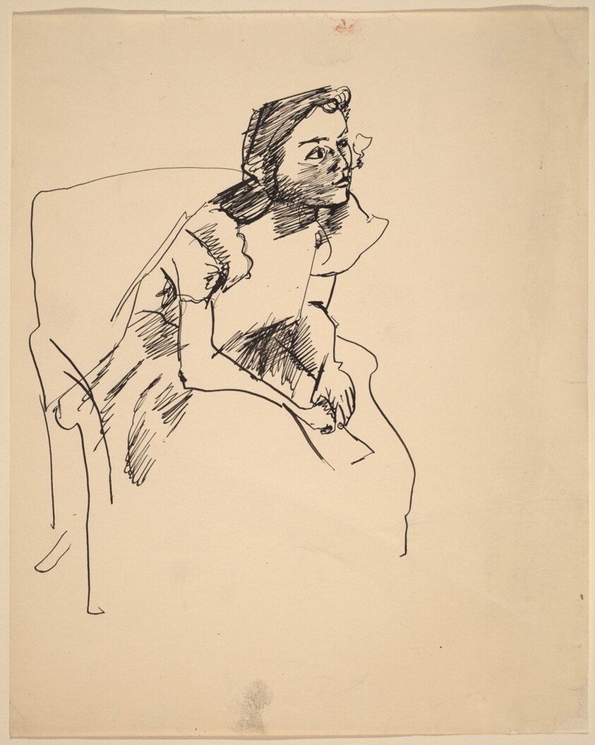 Young Girl Leaning Forward in a Chair, Looking to the Right