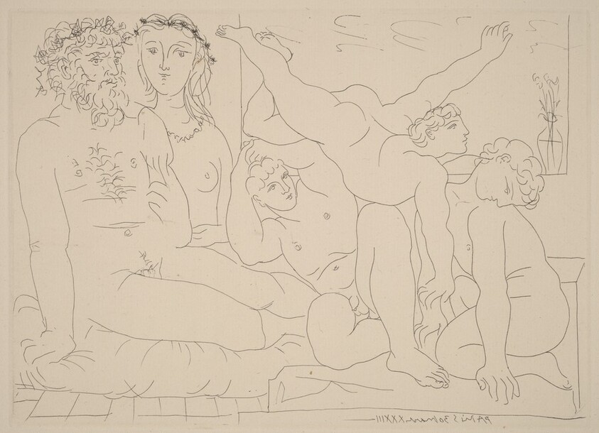 Sculptor and His Model with a Sculpture Group of Athletes (Sculpteur et son modèle avec un groupe sculpté représentant des athlètes)