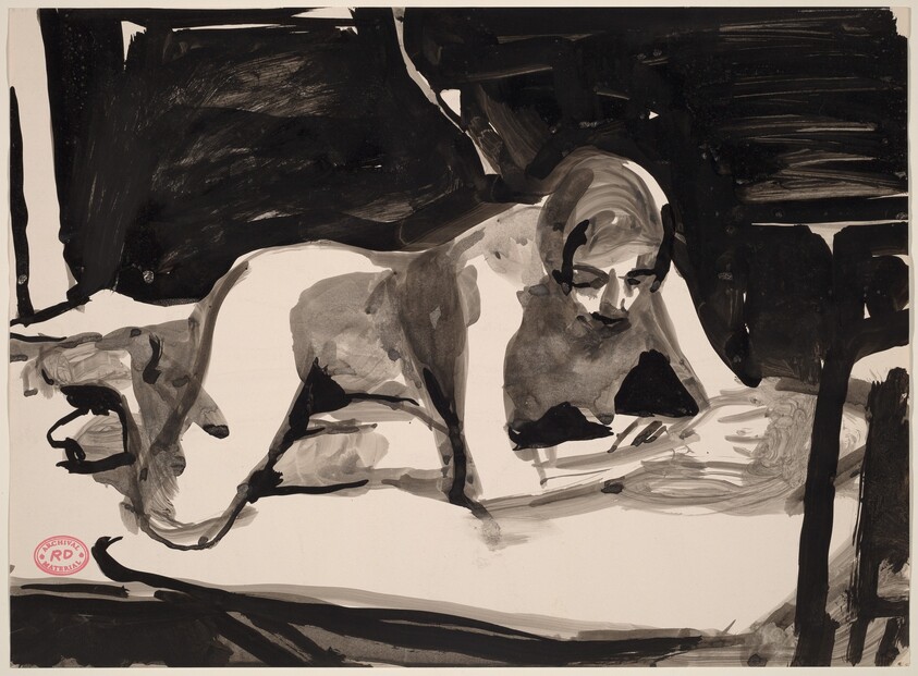 Untitled [female nude resting on her forearms]