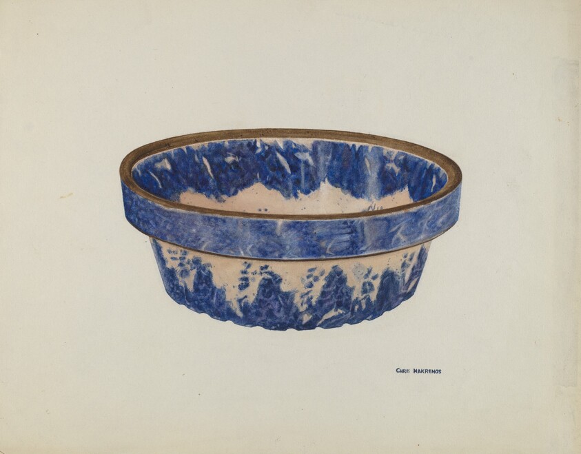 Stoneware Bowl, Mottled Blue and White Glaze