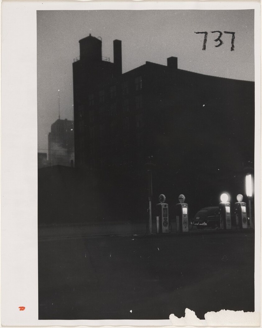 Gas station and buildings--Iowa