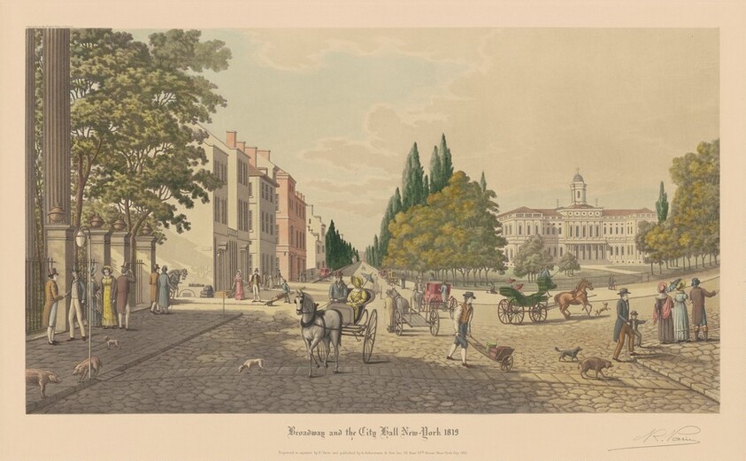 Broadway and the City Hall, New York, 1819