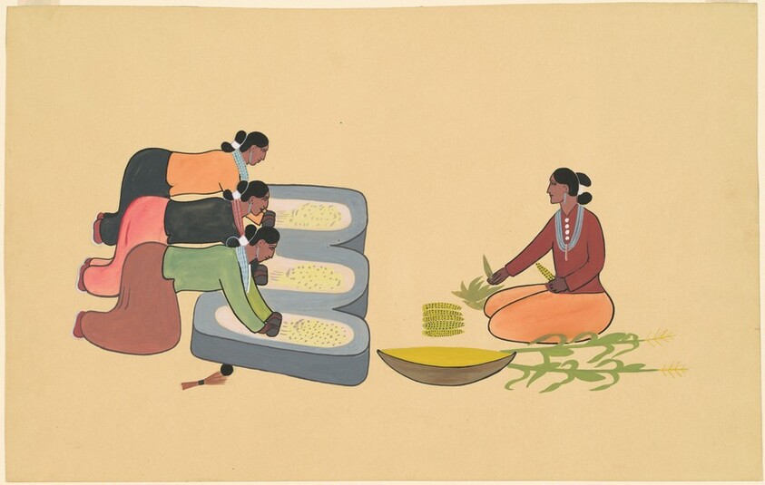 Navajo Women Grinding Corn