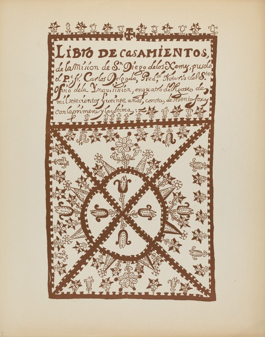 Plate 1: Jemez Book of Marriages: From Portfolio "Spanish Colonial Designs of New Mexico"