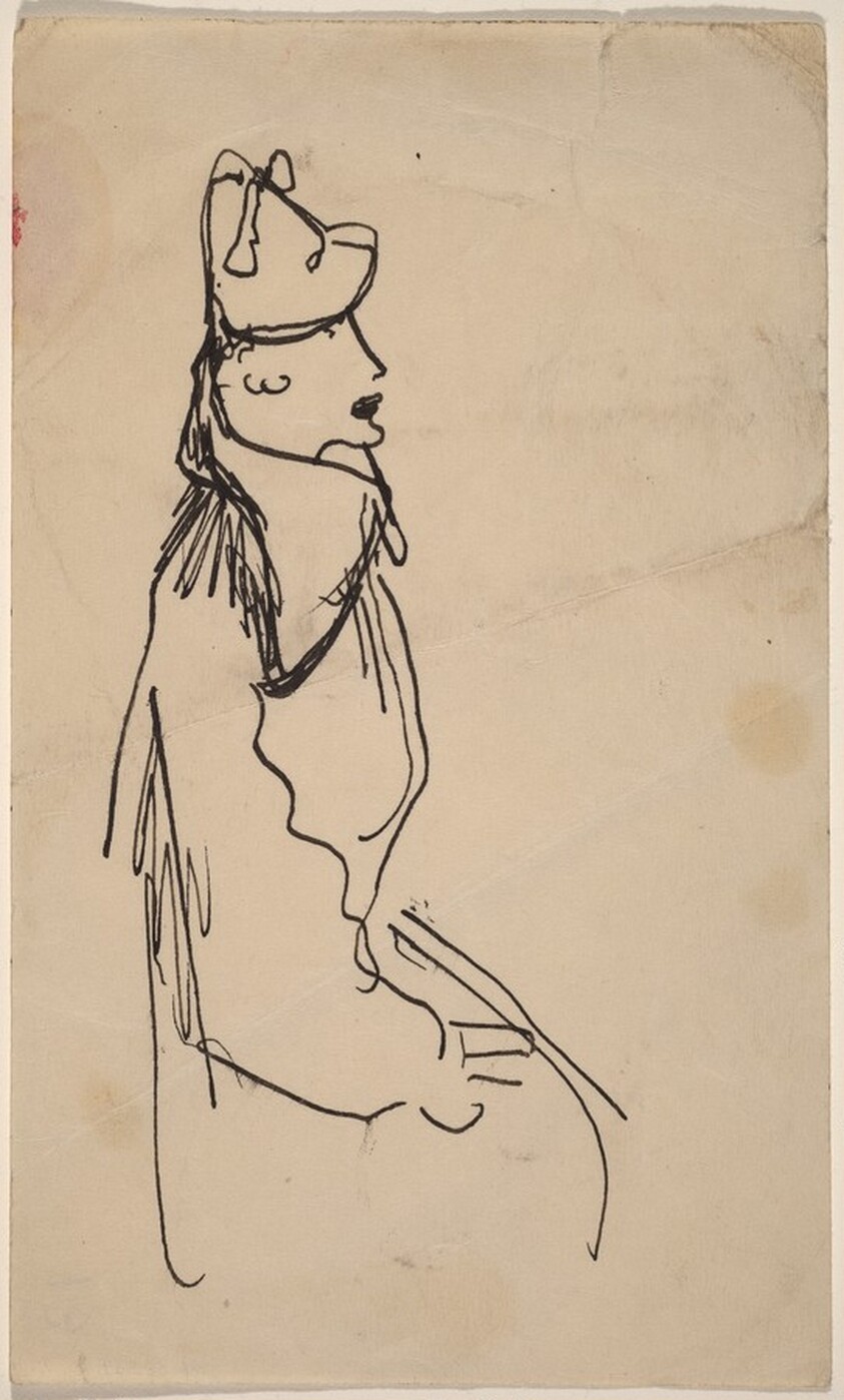 Seated Woman in Hat, Facing Left in Profile