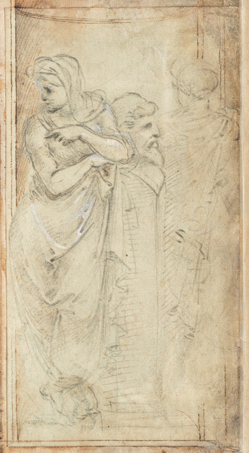 Two Draped Women Standing on Either Side of a Herm