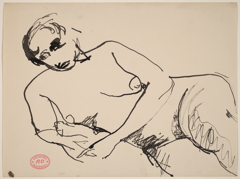 Untitled [female nude reclining with a cushion under her side]