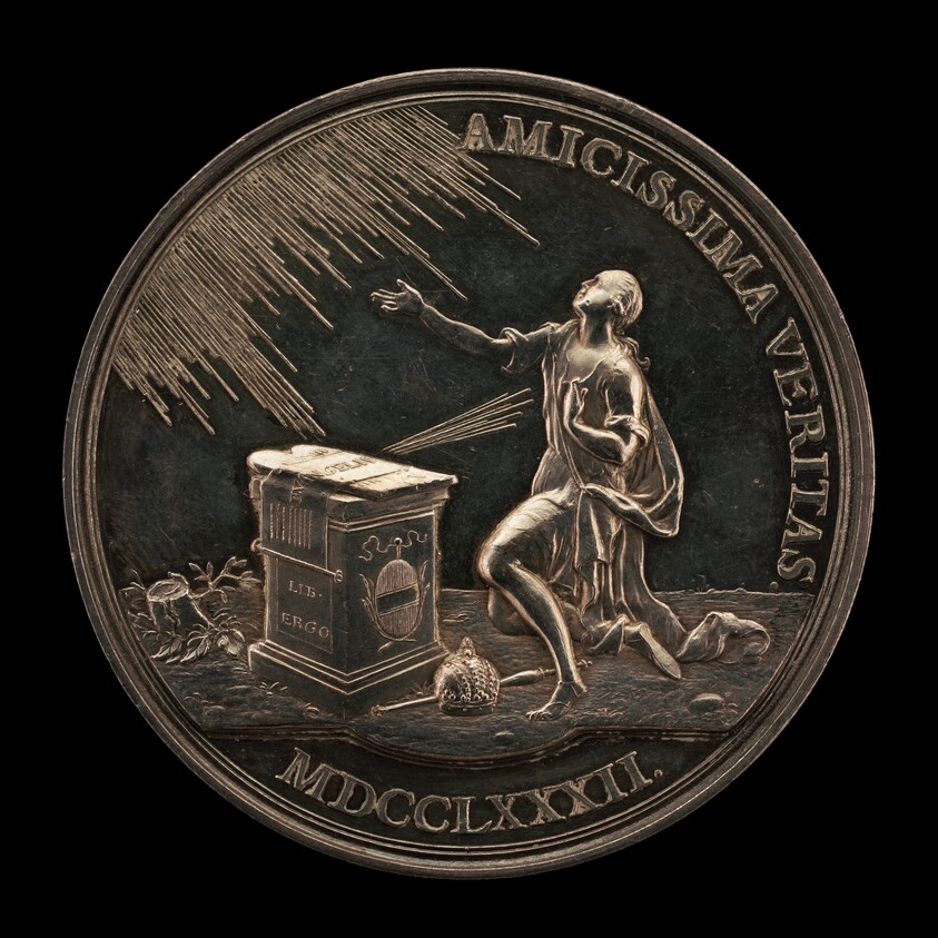 The Emperor Enlightened, at an Altar with the Tablets of the Law Overlaid by the Scroll of the Gospels [reverse]