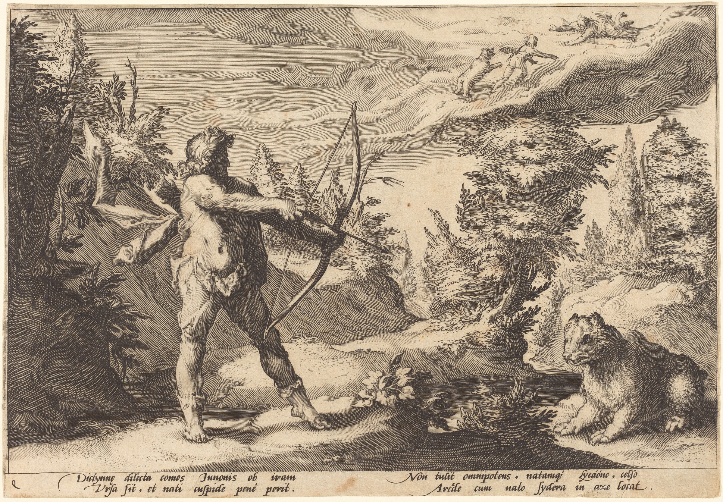 Arcas Preparing to Kill His Mother, Workshop of Hendrick Goltzius, after Hendrick Goltzius