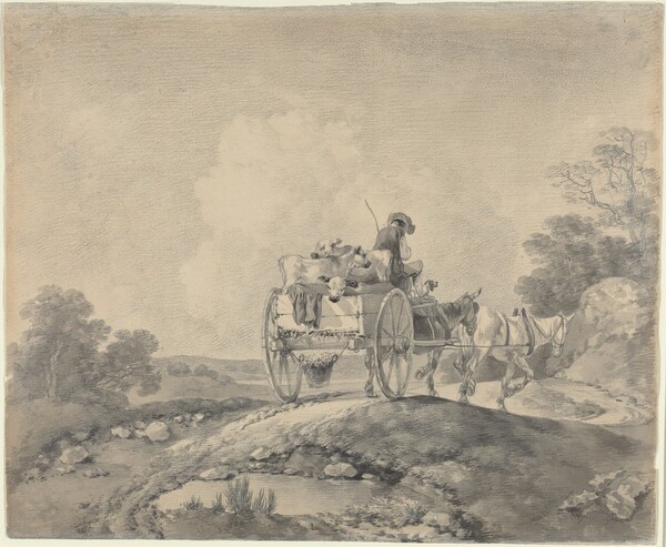 Drover with Calves in a Country Cart