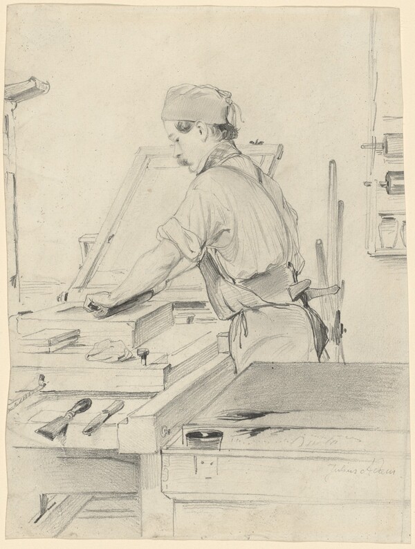Self-Portrait Working at a Lithographic Press
