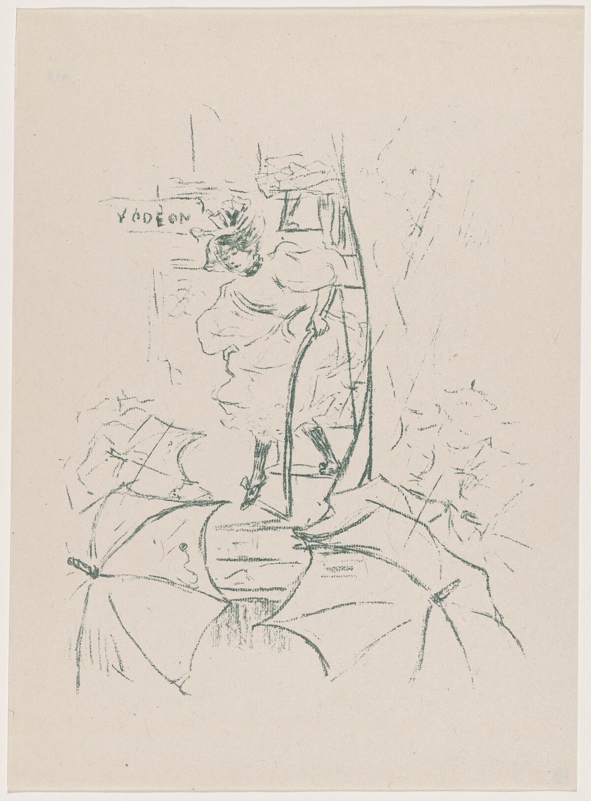 untitled (Woman descending onto a street of umbrellas)