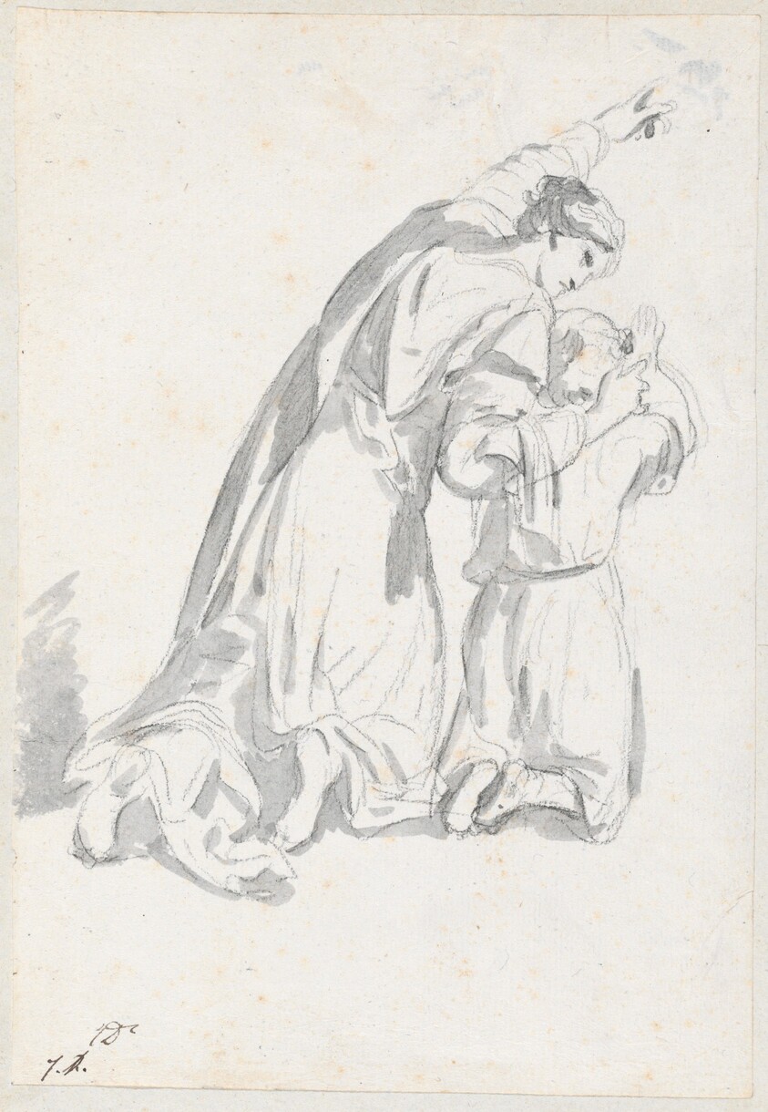 Kneeling Woman Instructing a Child