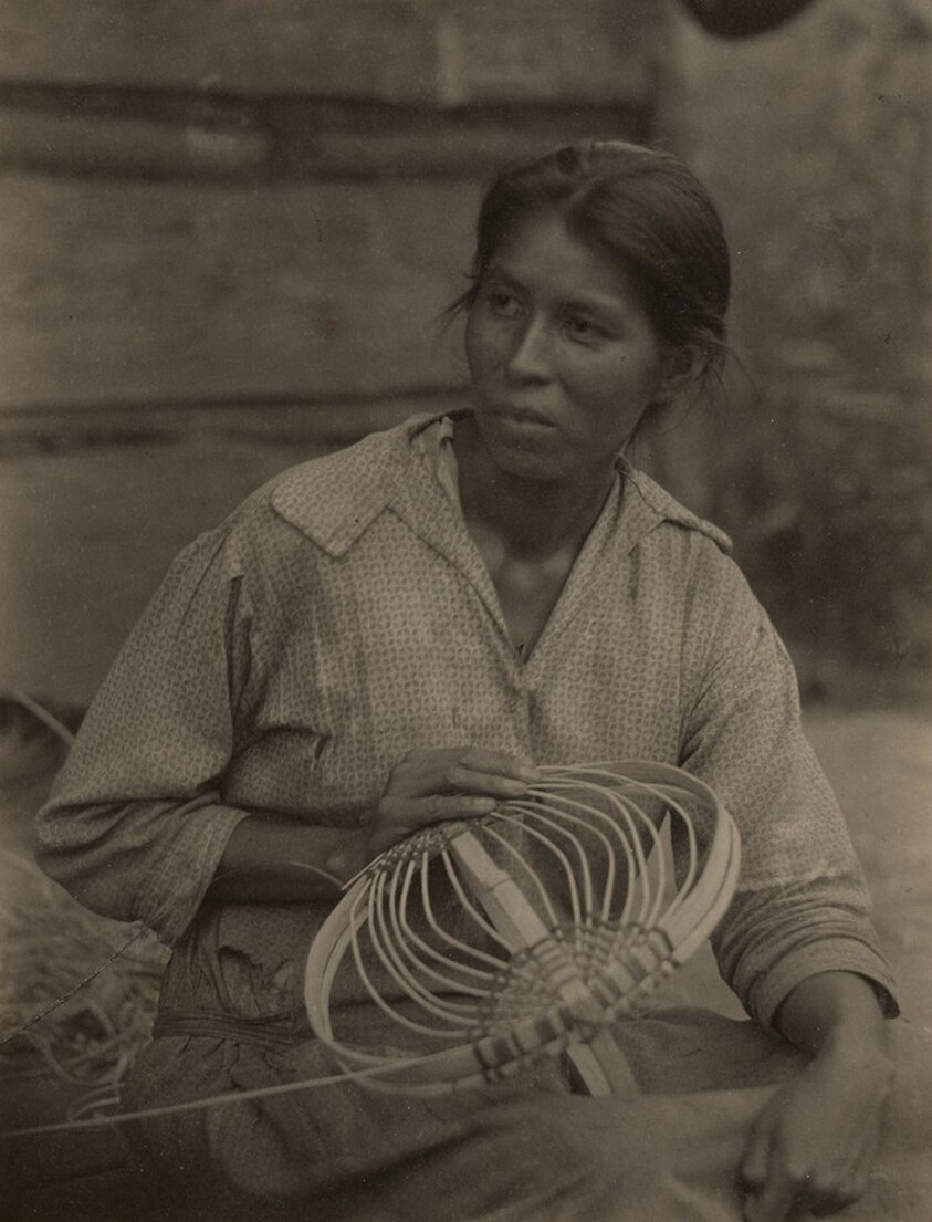 Woman Weaving a Basket