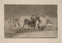 Palenque de los moros hecho con burros para defenderse del toro embolado (The Moors Use Donkeys as a Barrier to Defend Themselves against the Bull Whose Horns have been Tipped with Balls), Francisco Goya, in or before 1816