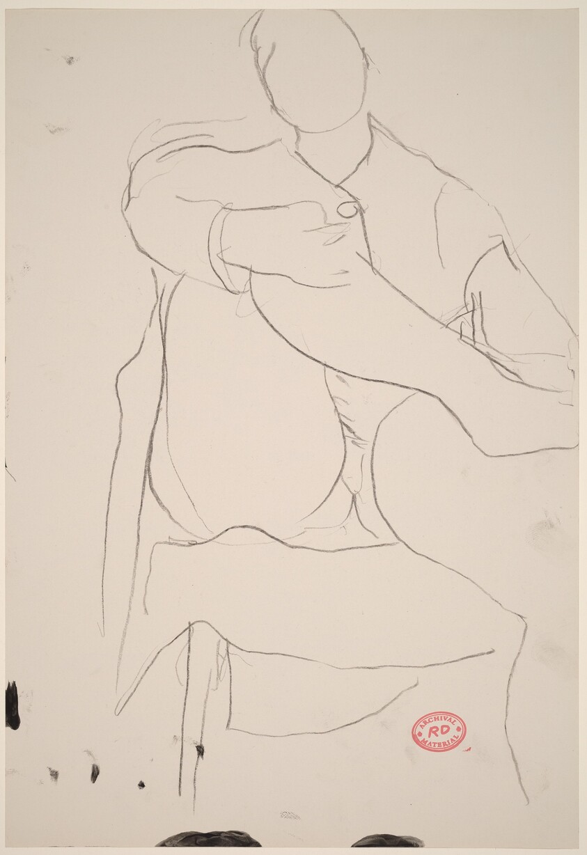Untitled [figure seated in chair with leg crossed]