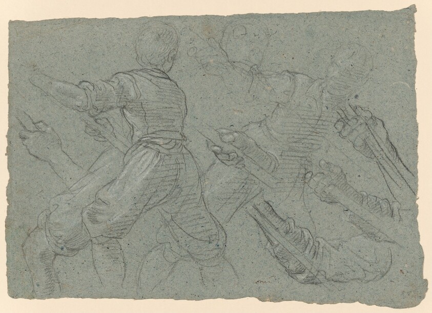 Studies of a Youth Pulling Ropes (recto); Faint Study of a Youth Pulling a Rope (verso)