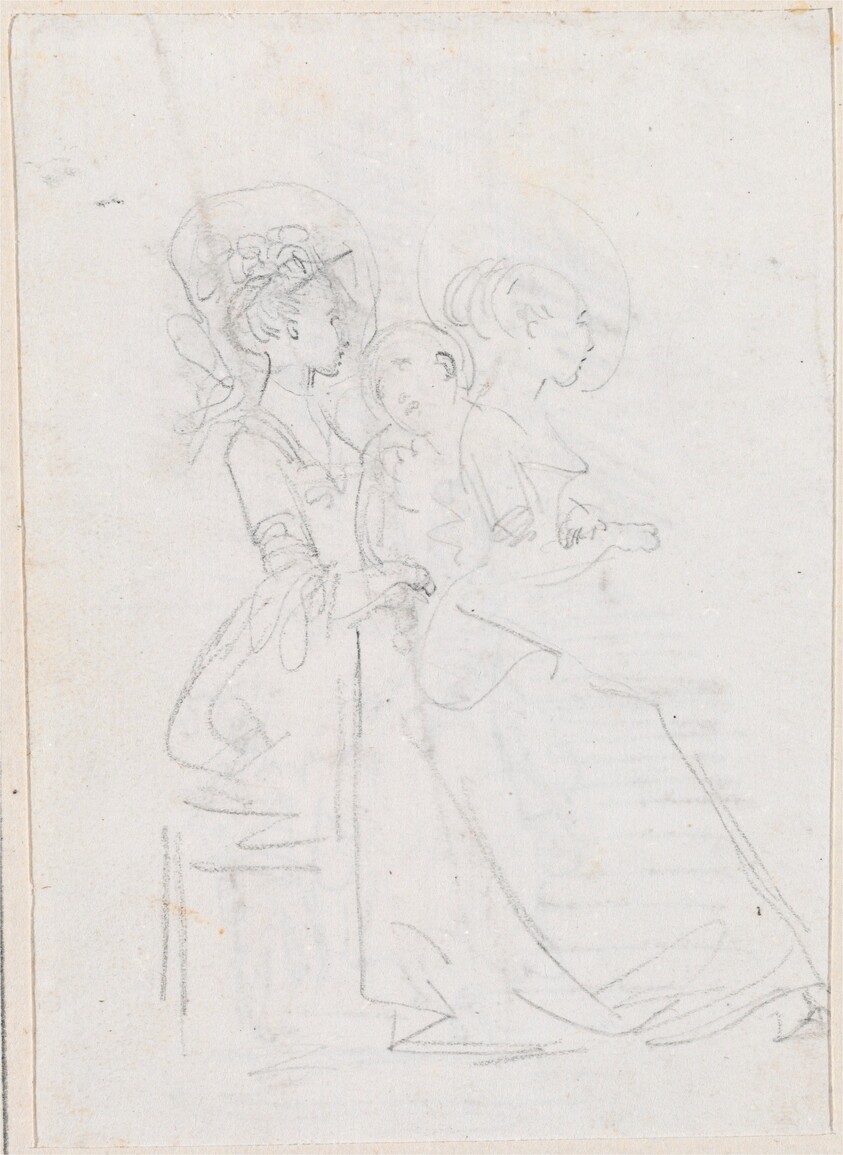 Two Seated Women with Male Figure between Them [verso]