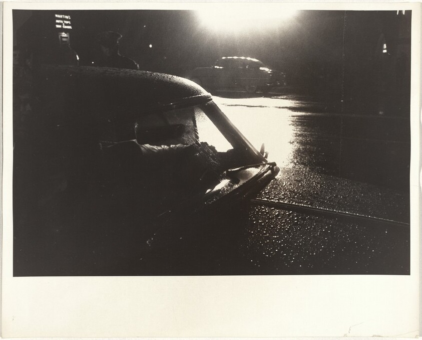Automobile in rain at movie premiere--Hollywood