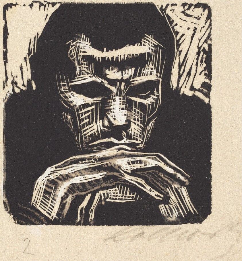 Small Male Head with Hands II (Kleiner Mannerkopf mit Handen II)