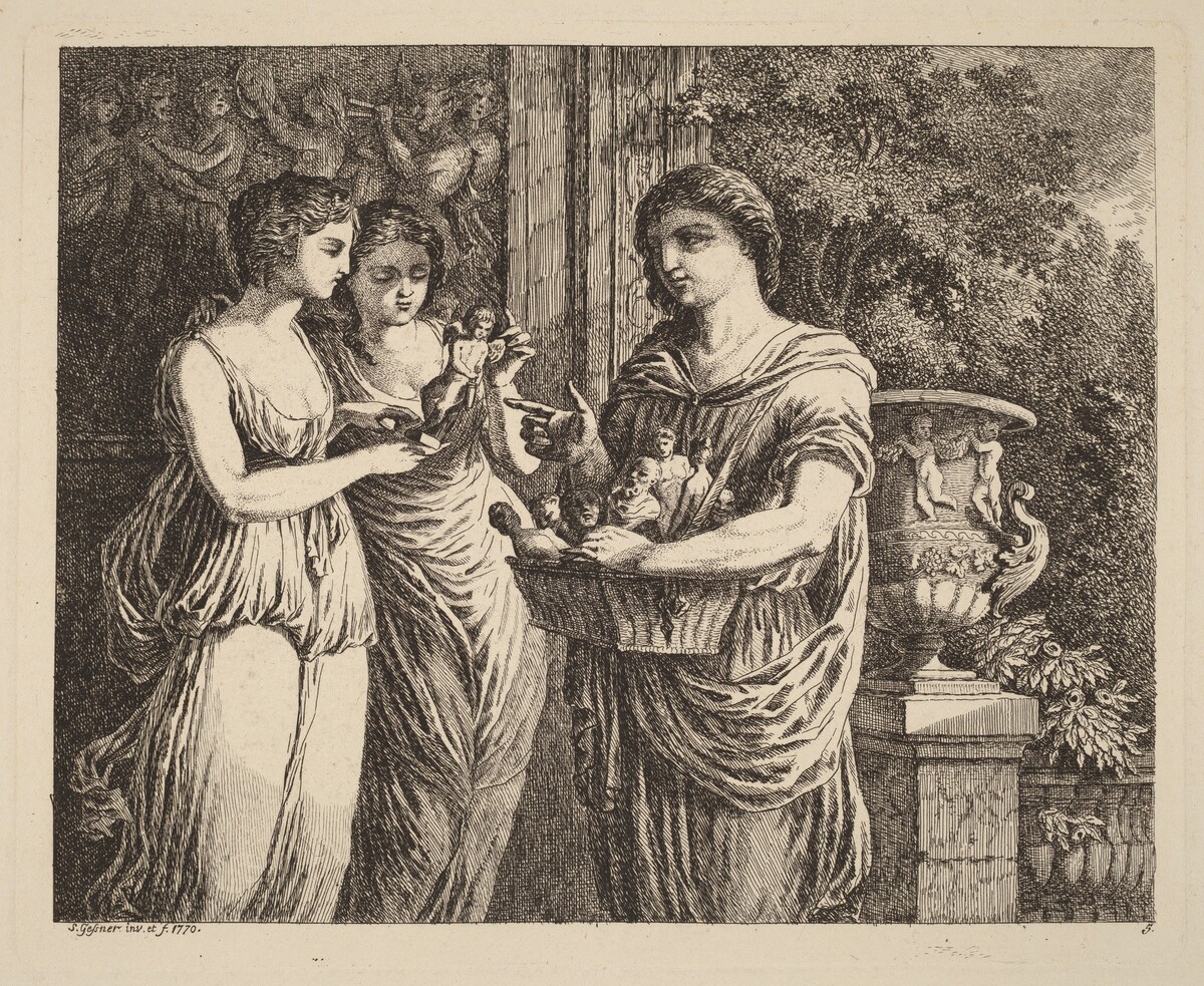 Figurine Seller with Two Girls