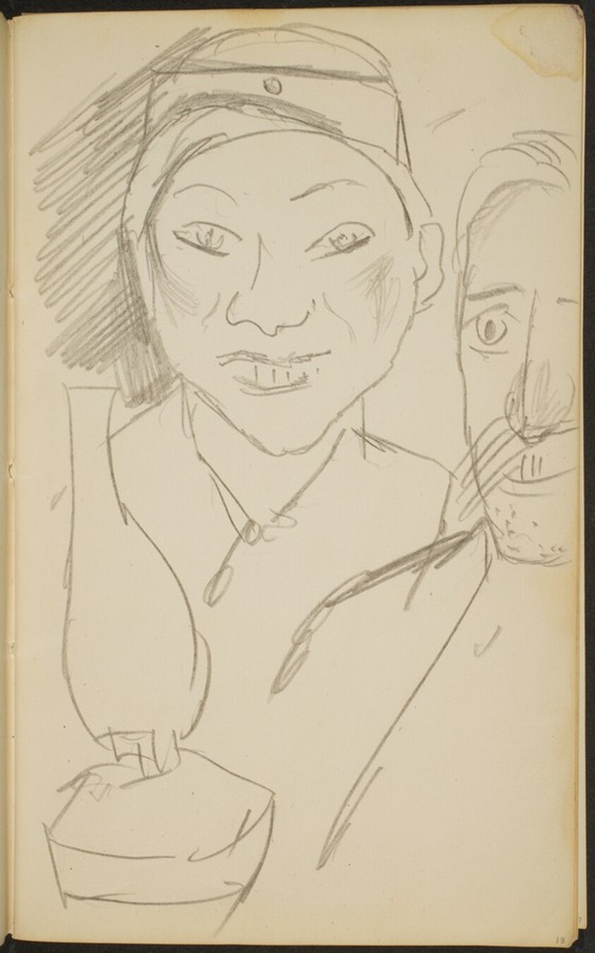 junges Mädchen und älterer Mann mit Petroleumlampe (Young Girl and Elderly Man with Lamp) [p. 13]