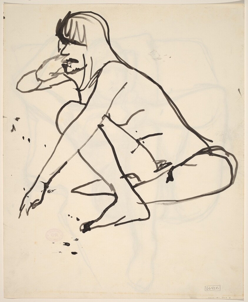 Untitled [seated female nude reaching with left hand] [verso]