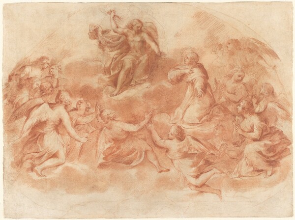 Christ in Glory with Angels and a Saint Kneeling in Adoration