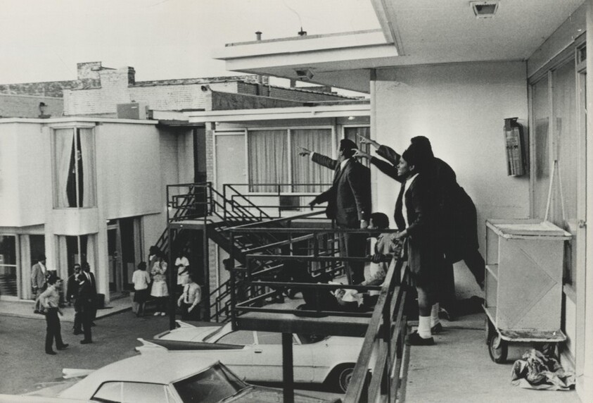 Title from caption on object: “Moments after an Assassin’s Bullet Struck the Reverend Martin Luther King, Jr...”