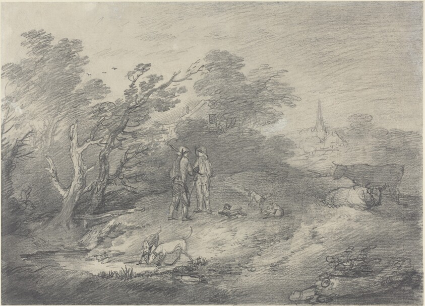 Woods Near a Village with Rabbit Catchers and Their Greyhounds