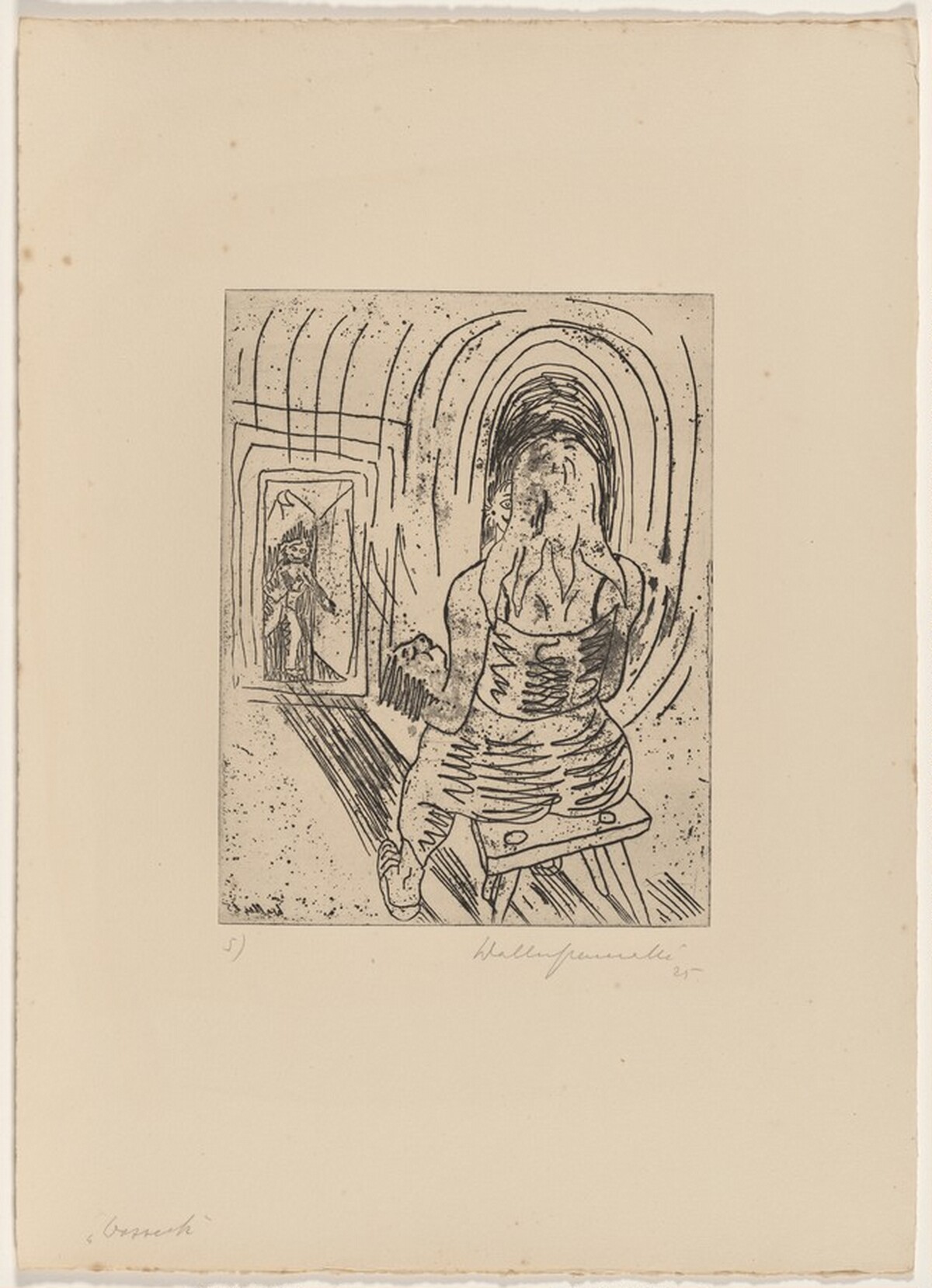 Maria with the Sleeping Boy in her Arms Before a Mirror, Transformed by the Sound of the Drum Major