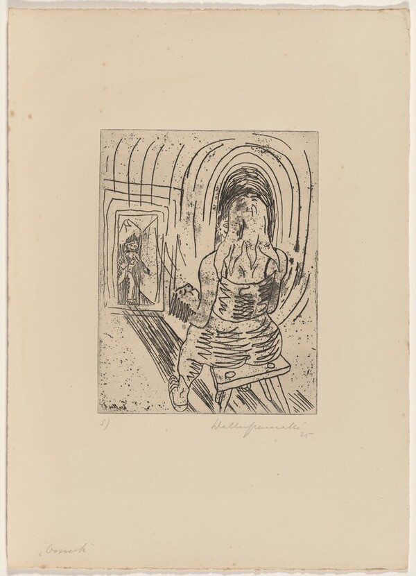 Maria with the Sleeping Boy in her Arms Before a Mirror, Transformed by the Sound of the Drum Major