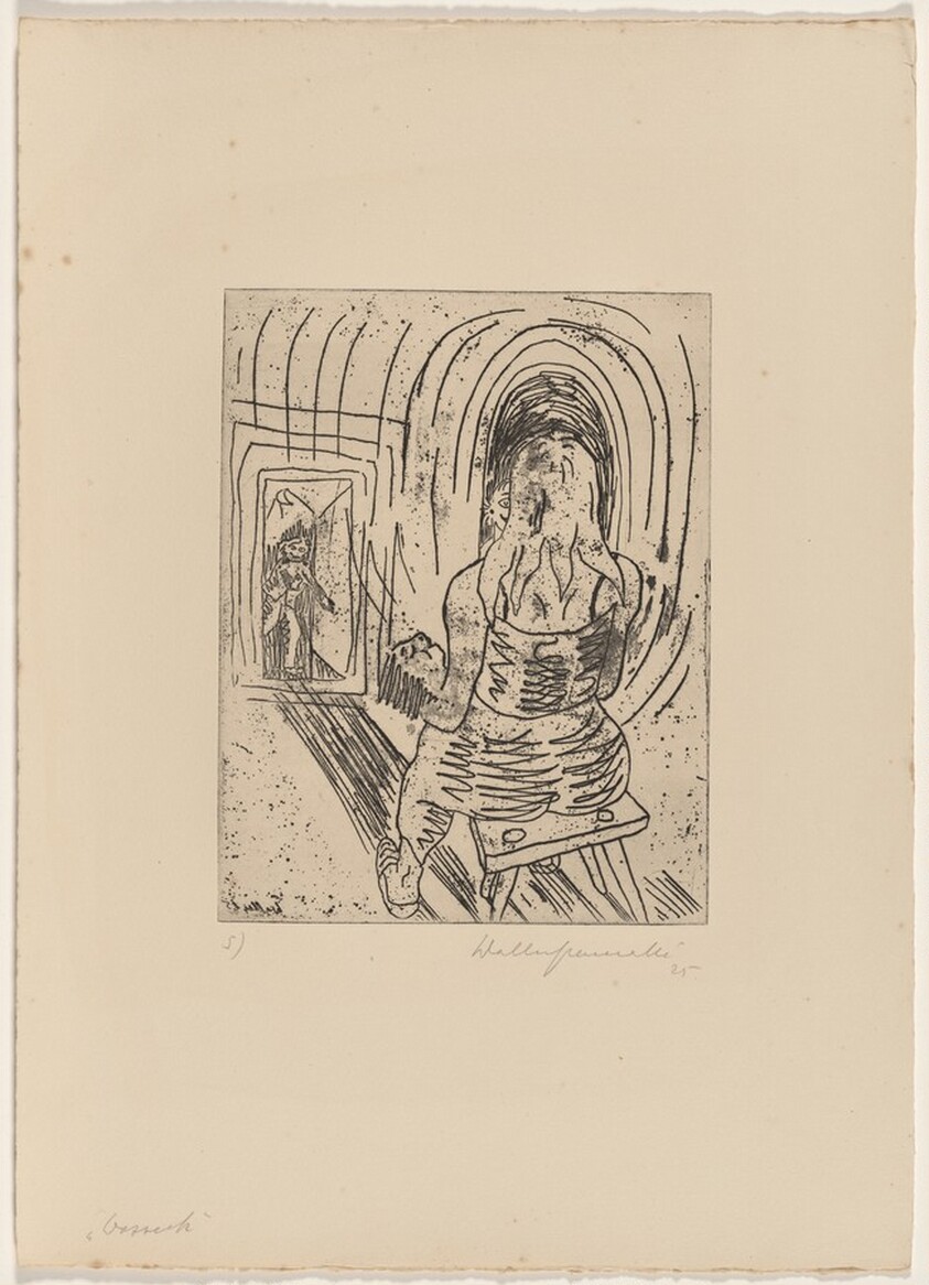 Maria with the Sleeping Boy in her Arms Before a Mirror, Transformed by the Sound of the Drum Major