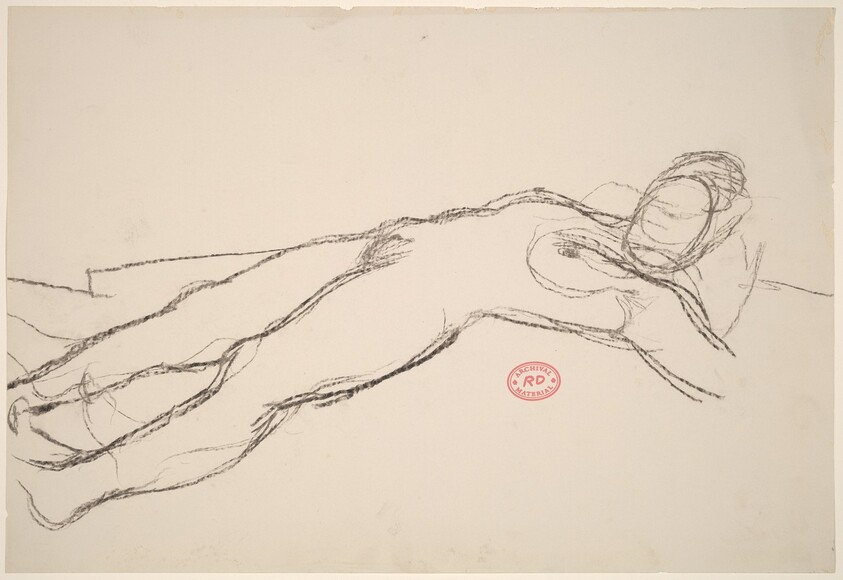 Untitled [reclining female nude with head on pillow]