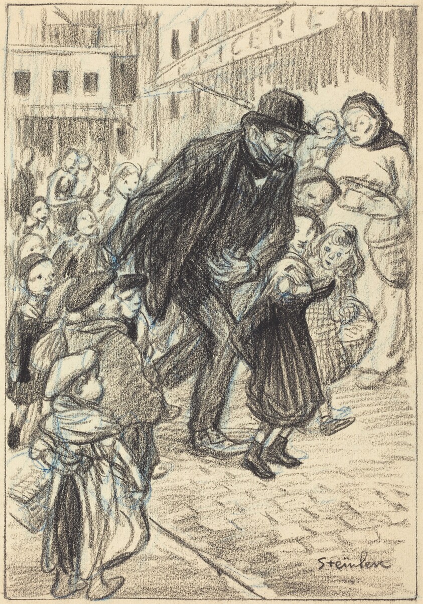 A Man on a City Street, Surrounded by Children (Un Père)