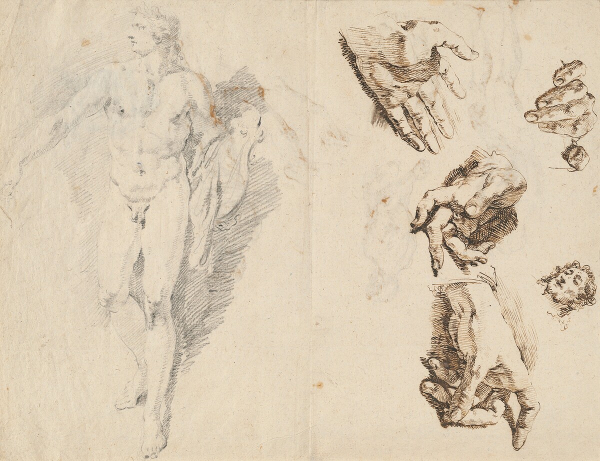 Apollo and Studies of the Artist's Own Hand [recto]