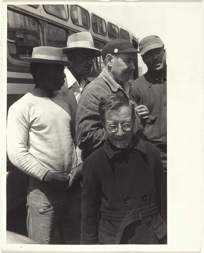 Five men beside bus--San Francisco