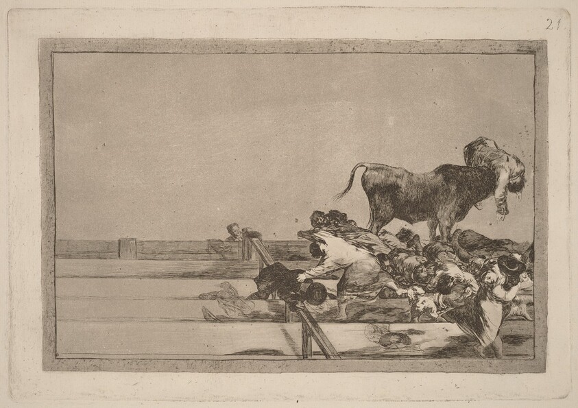 Desgracias acaecidas en el tendido de la plaza de Madrid, y muerte del alcalde de Tor rejon (Dreadful events in the Front Rows of the Ring at Madrid and Death of the Mayor of Torrejon)