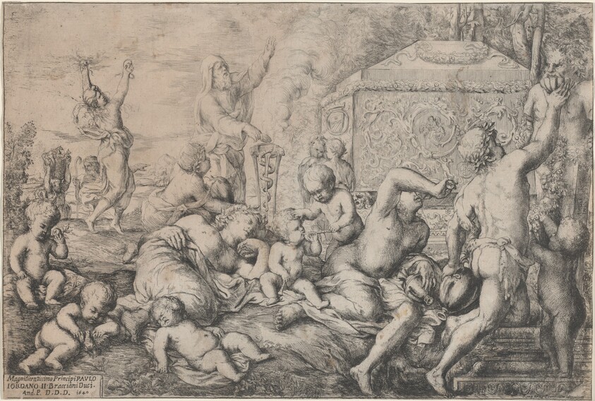 Bacchanal with Altar, Faun, and Silenus