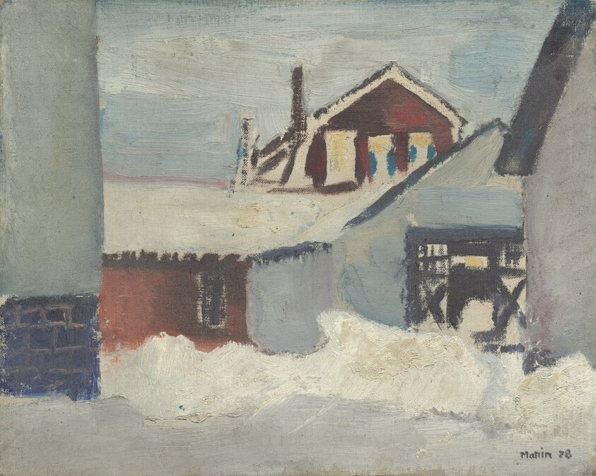 Buildings with Snowbank, Cliffside, New Jersey