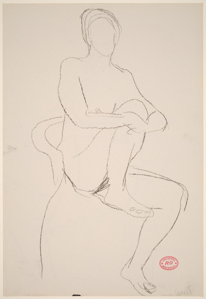 Untitled [seated female nude with leg pulled into chair] [rverso]