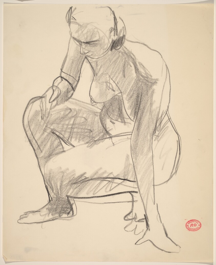 Untitled [crouching nude balancing herself on her left hand]