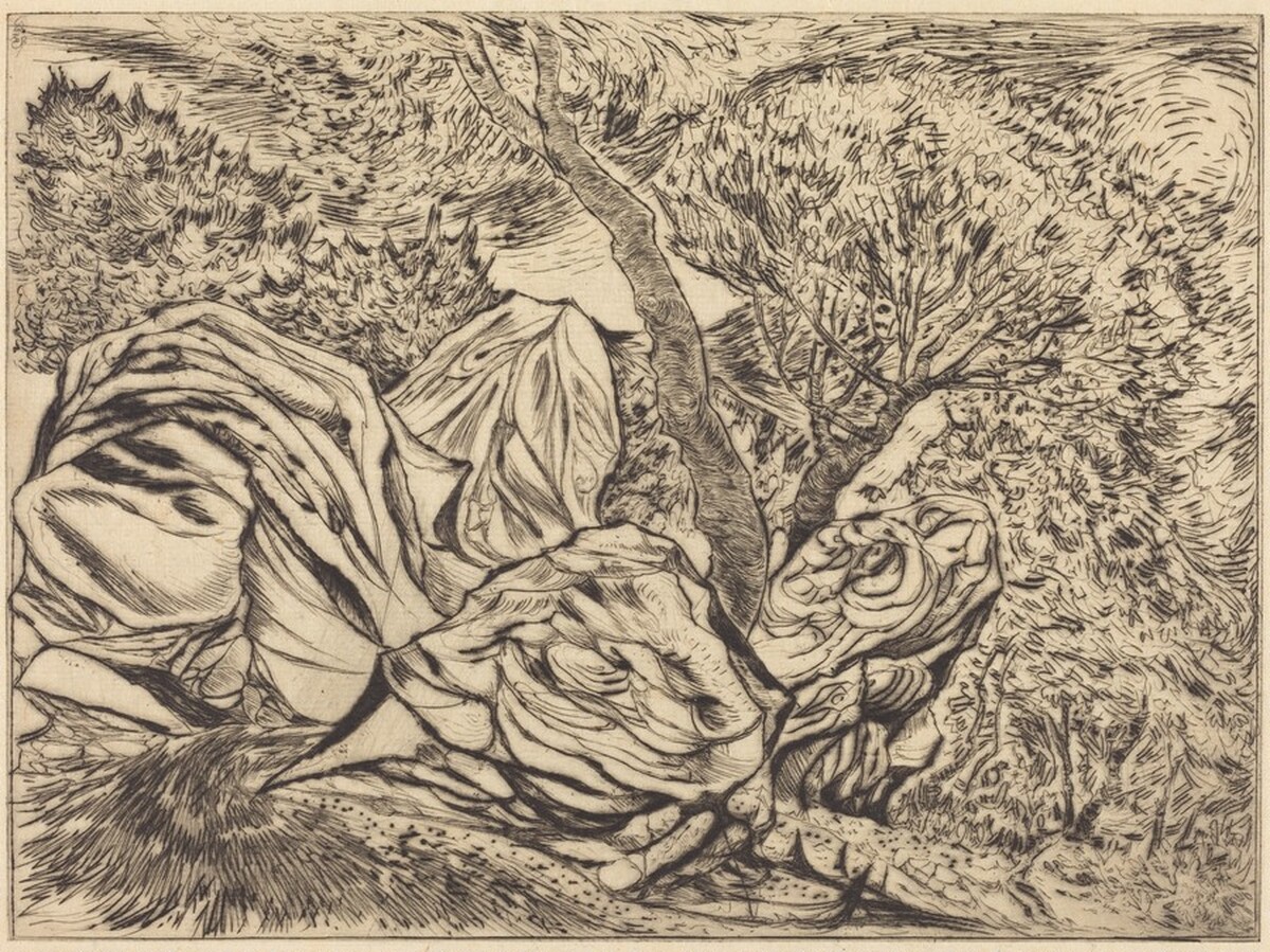Landscape Fantasy with Large Rocks and Trees