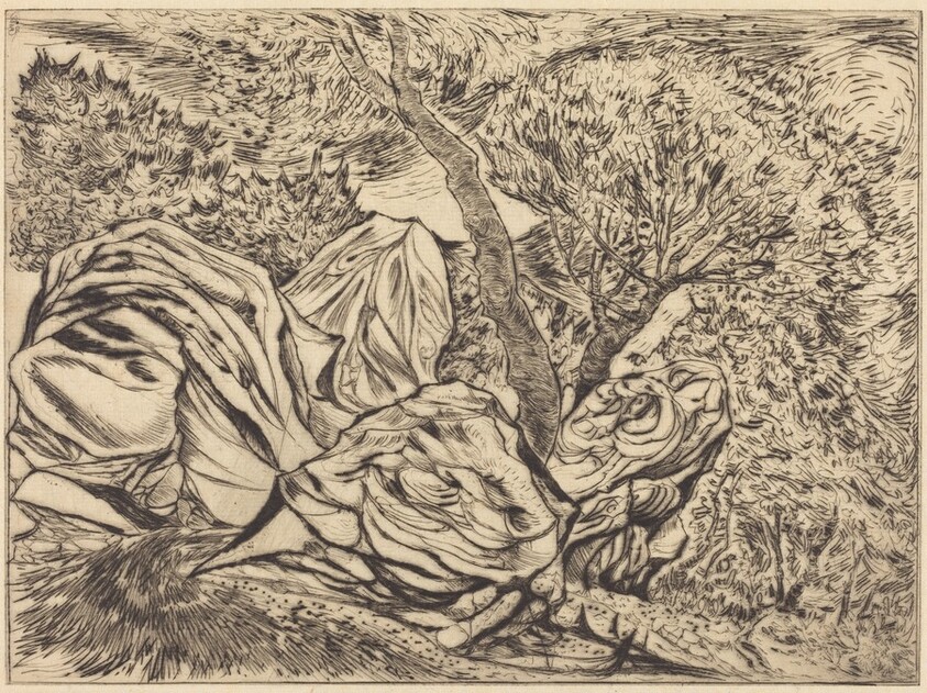 Landscape Fantasy with Large Rocks and Trees