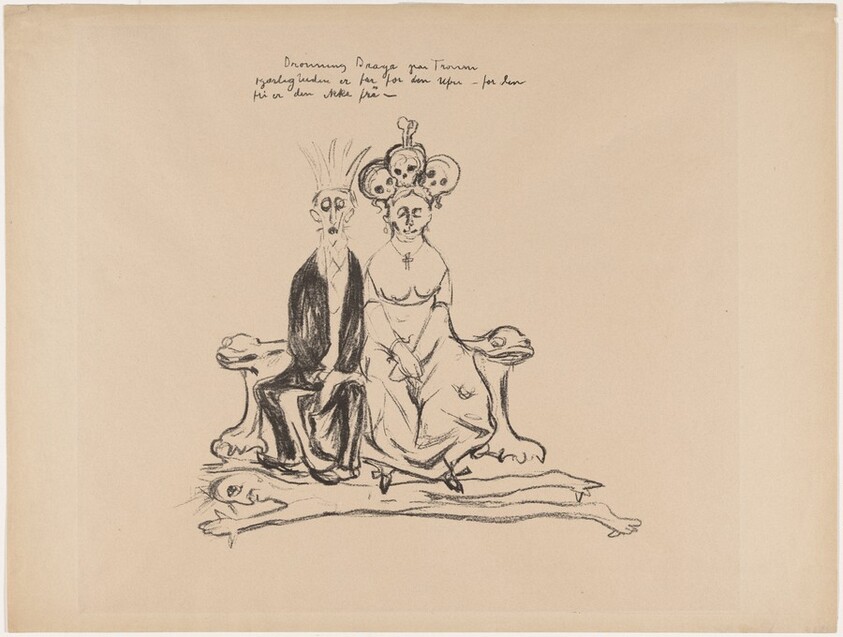 Caricature: Queen Drage on Her Throne