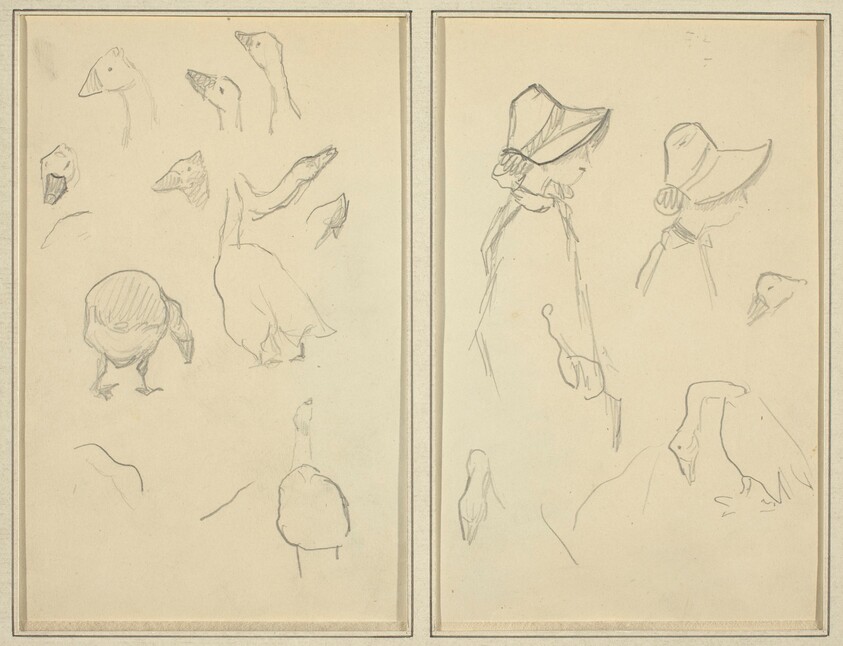 Geese; Girls in Bonnets, Geese [recto]