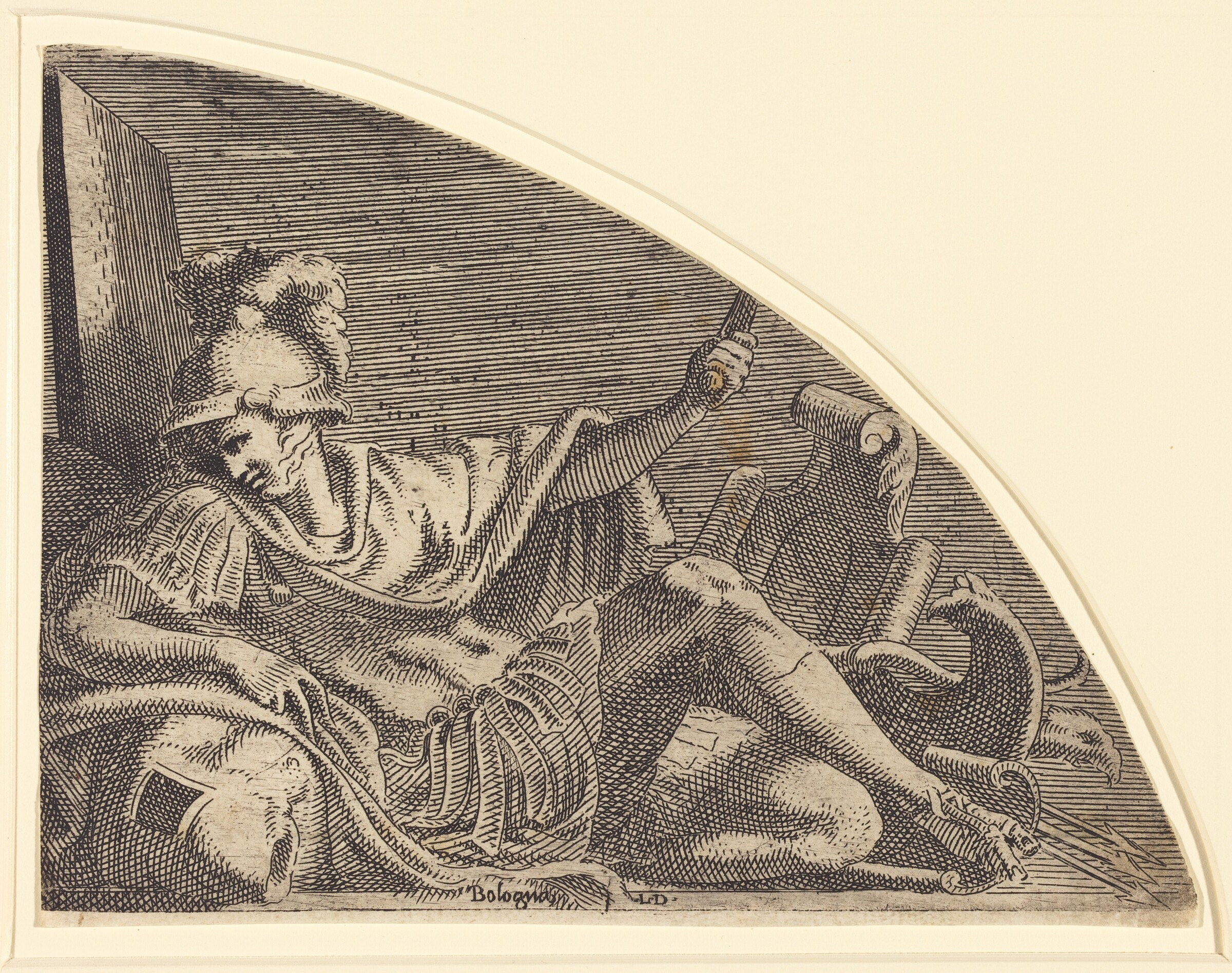 Mars Seated on Trophies, Léon Davent after Francesco Primaticcio